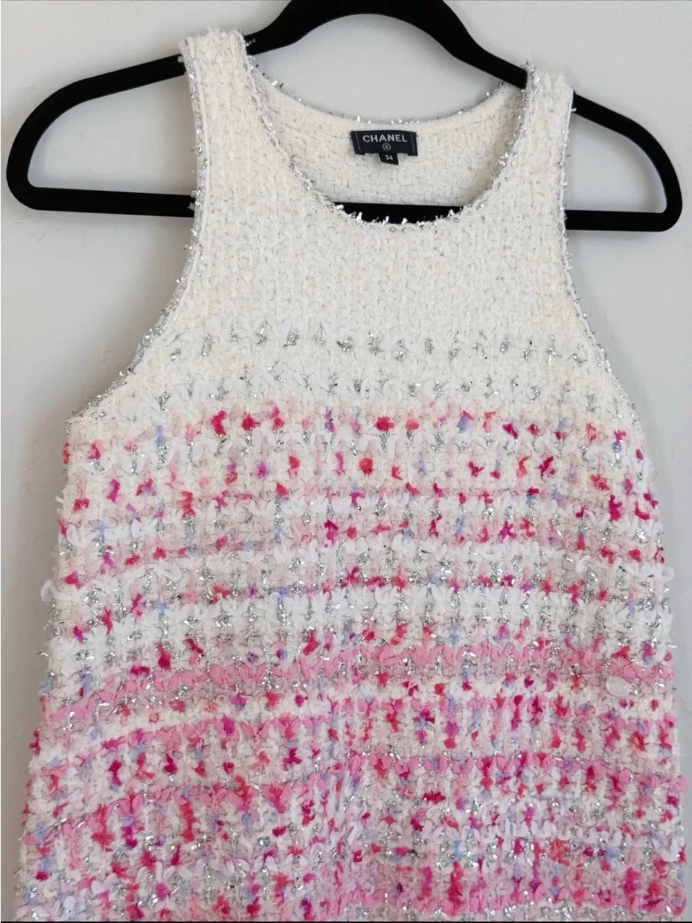 CHANEL White and Pink Tweed Shift Dress for Girls